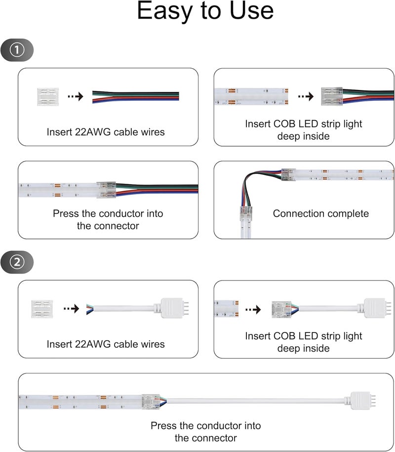 Tatazone 10 قطع موصلات COB شفافة 4 دبابيس لأشرطة إضاءة RGB مع اتصال بدون لحام (10 مم-4 دبابيس-RGB-شريط إلى سلك) مع 5 قطع أسلاك بطول 15 سم - Image 5